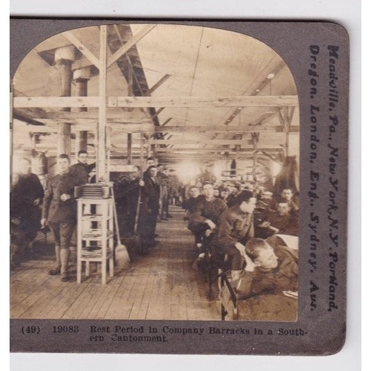 Rest Period in Company Barracks Stereoview Keystone View Co. Early 1900s