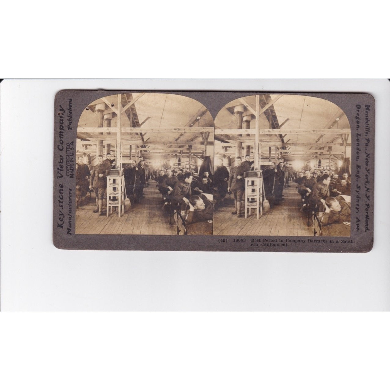 Rest Period in Company Barracks Stereoview Keystone View Co. Early 1900s