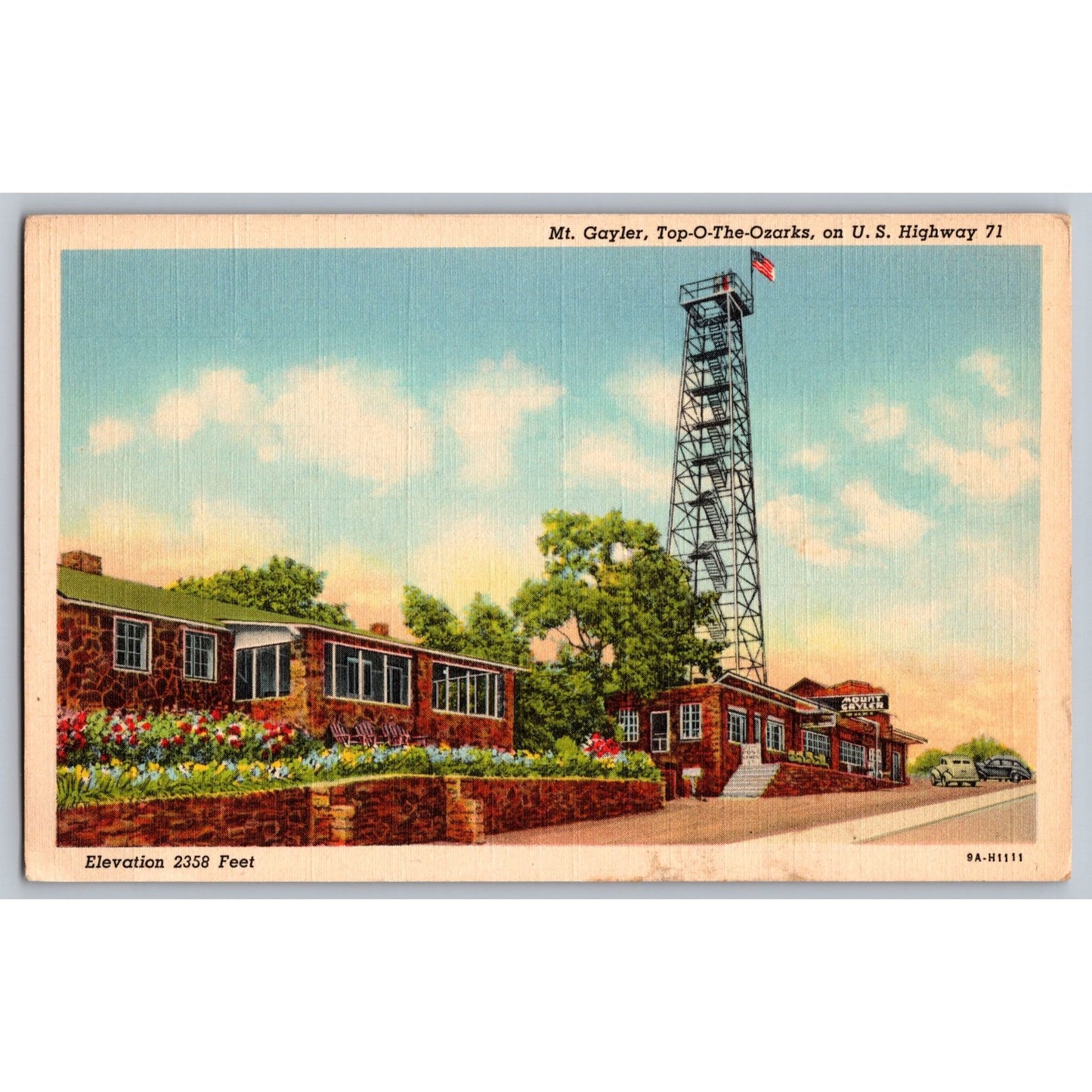 MO Missouri Mt Gayler Top-O-The-Ozarks US Hwy 71 White Border Postcard Unused