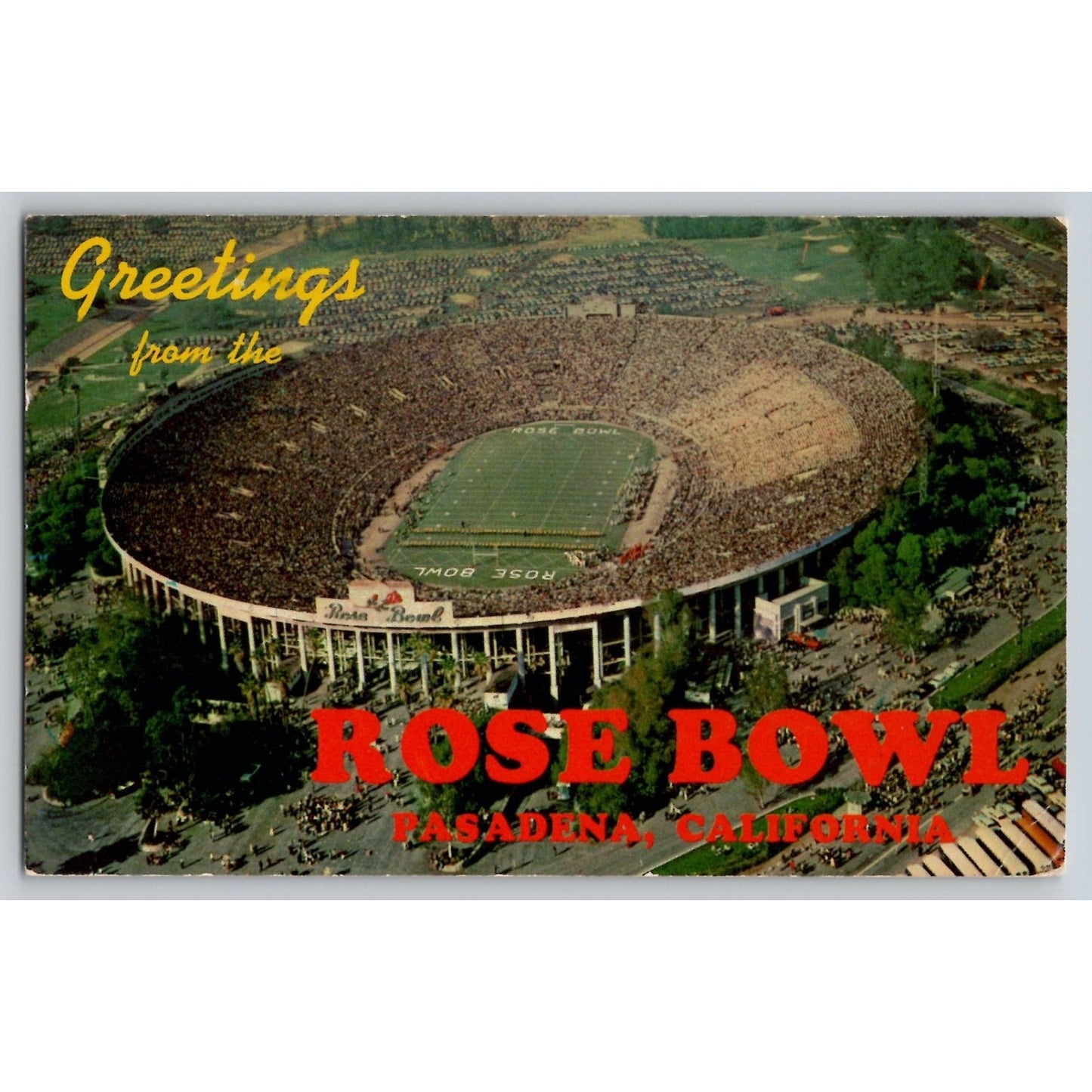 Pasadena CA California Rose Bowl Stadium Aerial View Chrome Postcard Used