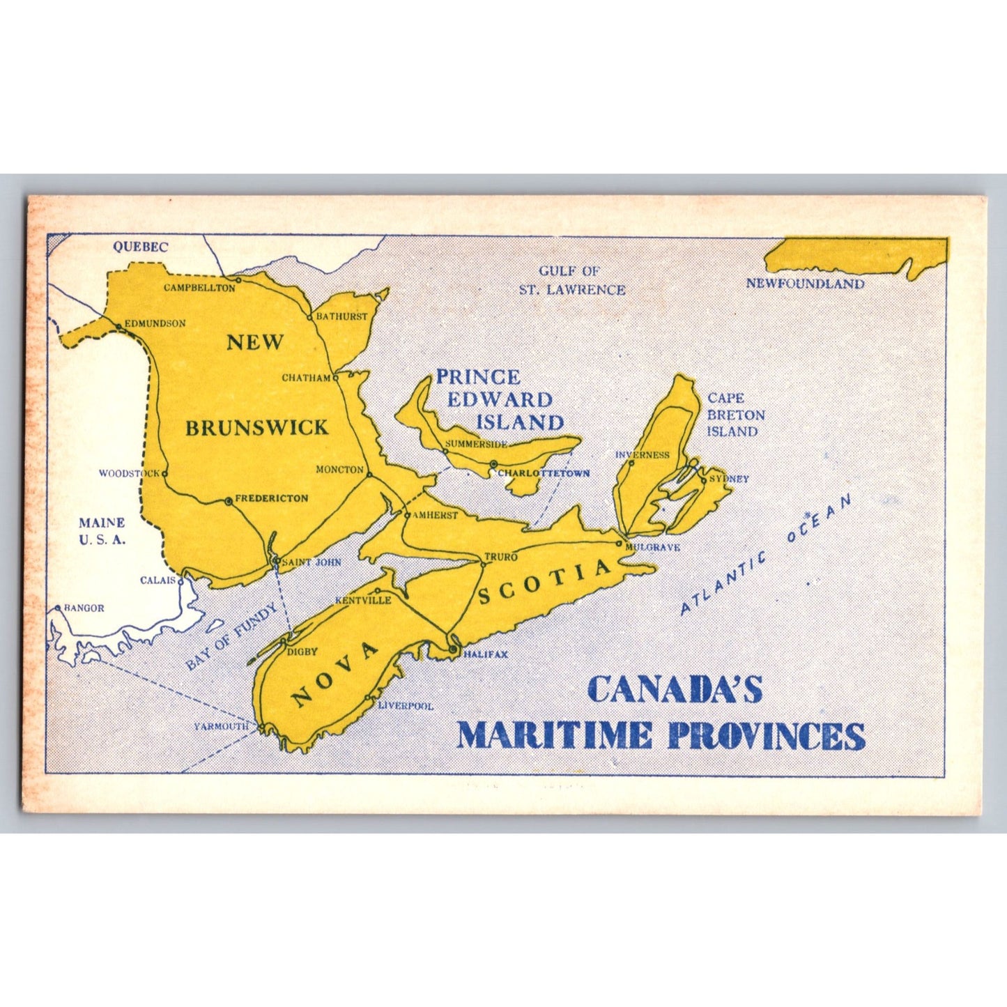 Canada Maritime Provinces Map Postcard Historical Geography Reference