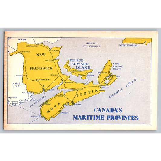 Canada Maritime Provinces Map Postcard Historical Geography Reference