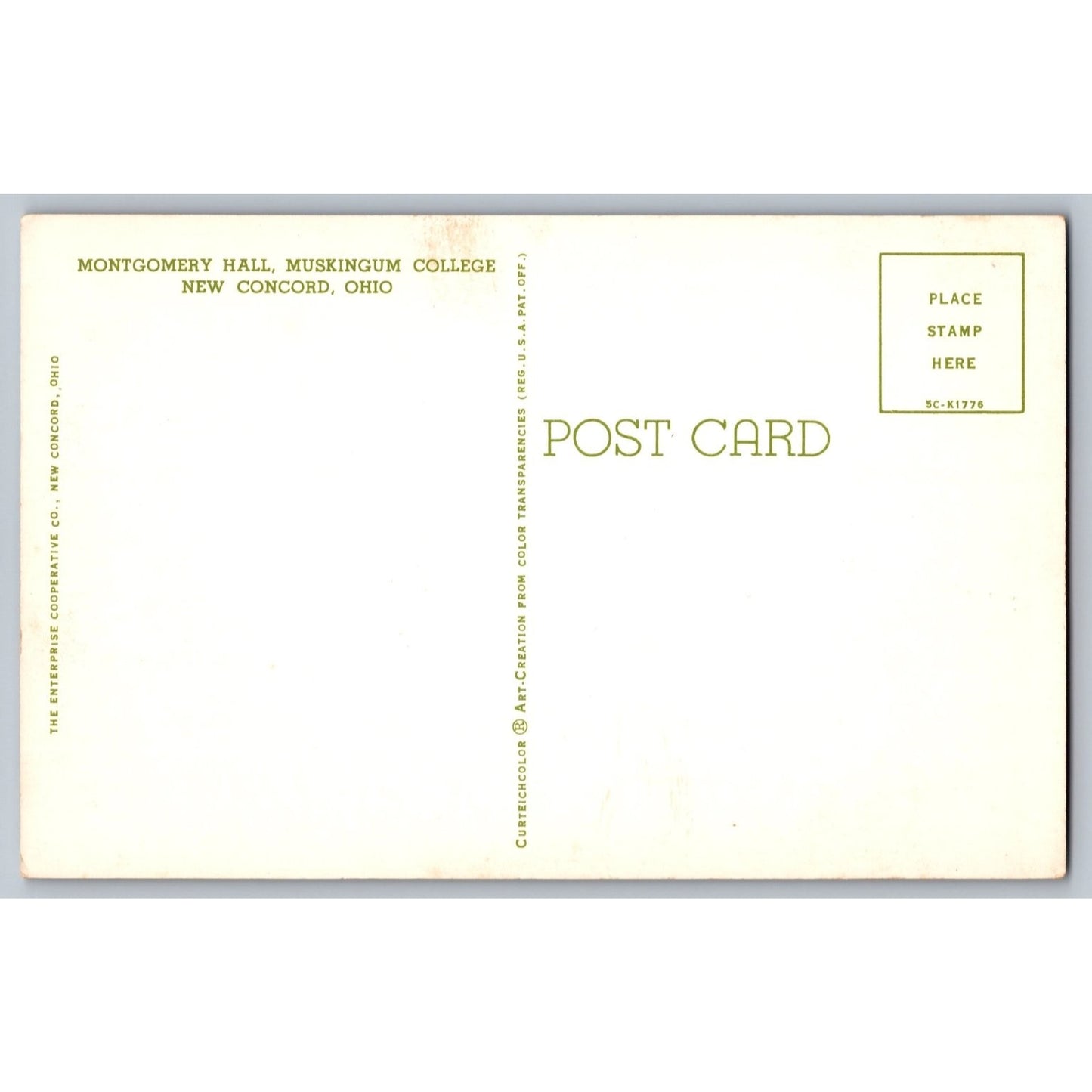 New Concord OH Ohio Muskingum College Montgomery Hall 1950s Chrome Postcard