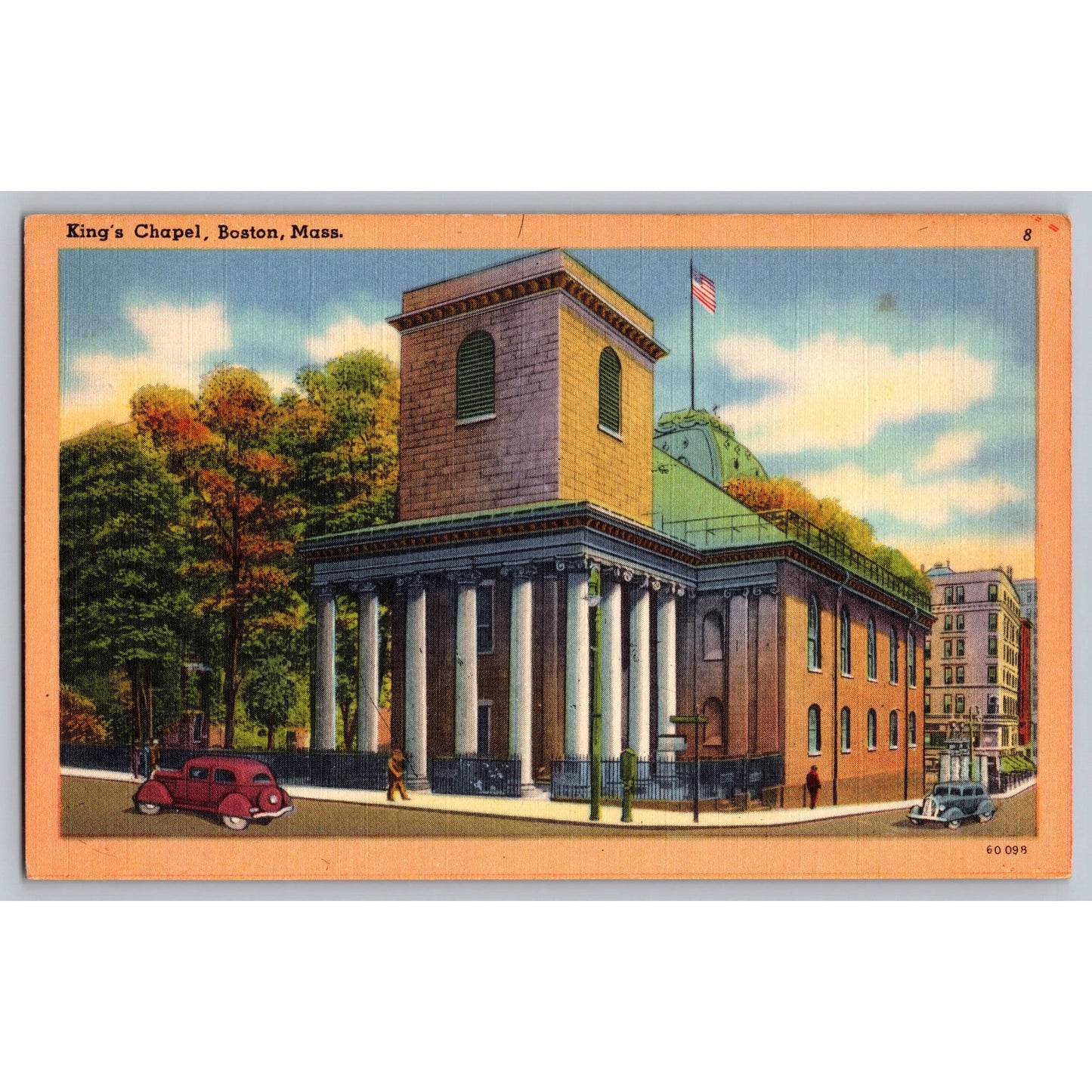 Boston MA Massachusetts King's Chapel 1940s Linen Postcard Unused