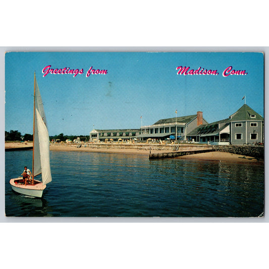 Madison CT Connecticut Greetings Madison Beach Club 1967 Sailing Scene Postcard