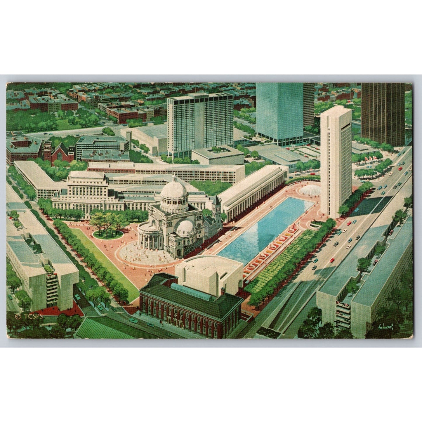 Boston MA Massachusetts Christian Science Center Illustrated Postcard Schwartz