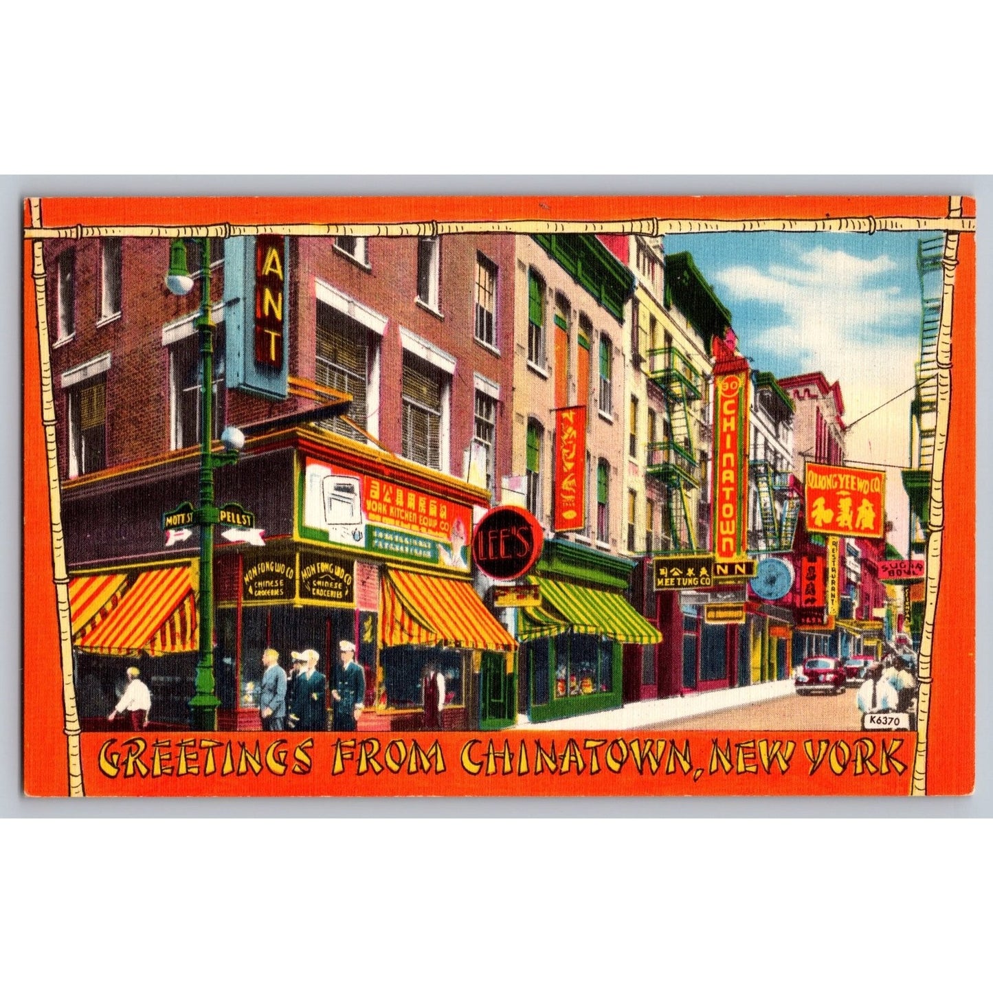 Chinatown NY New York Greetings From Chinatown Colorful Linen Postcard Unused