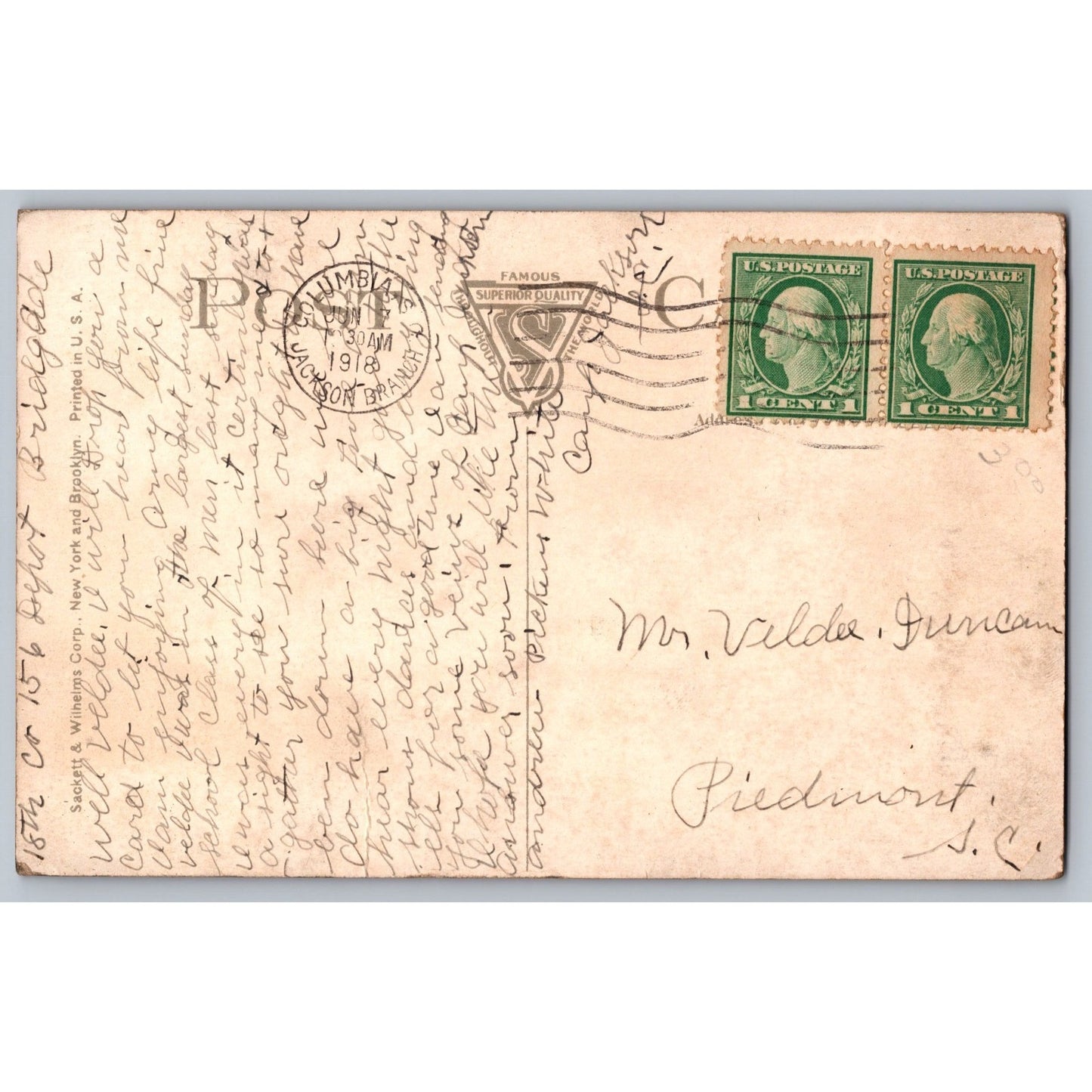 Columbis SC South Carolina Company Street Camp Jackson 1918 WWI Postcard