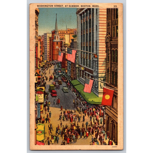 Boston MA Massachusetts Washington Street Summer Scene 1940 Linen Postcard