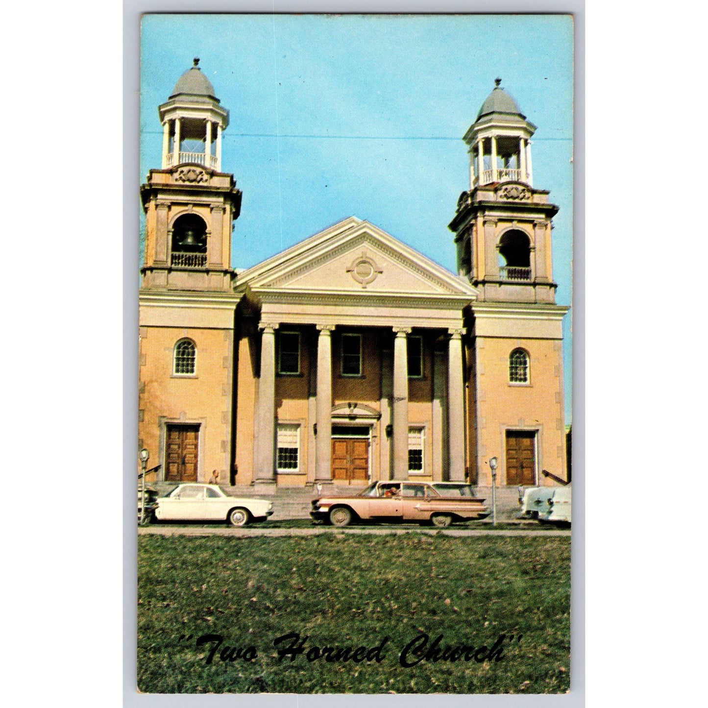Marietta OH Ohio Two Horned Church Chrome Postcard Unused Howard Co