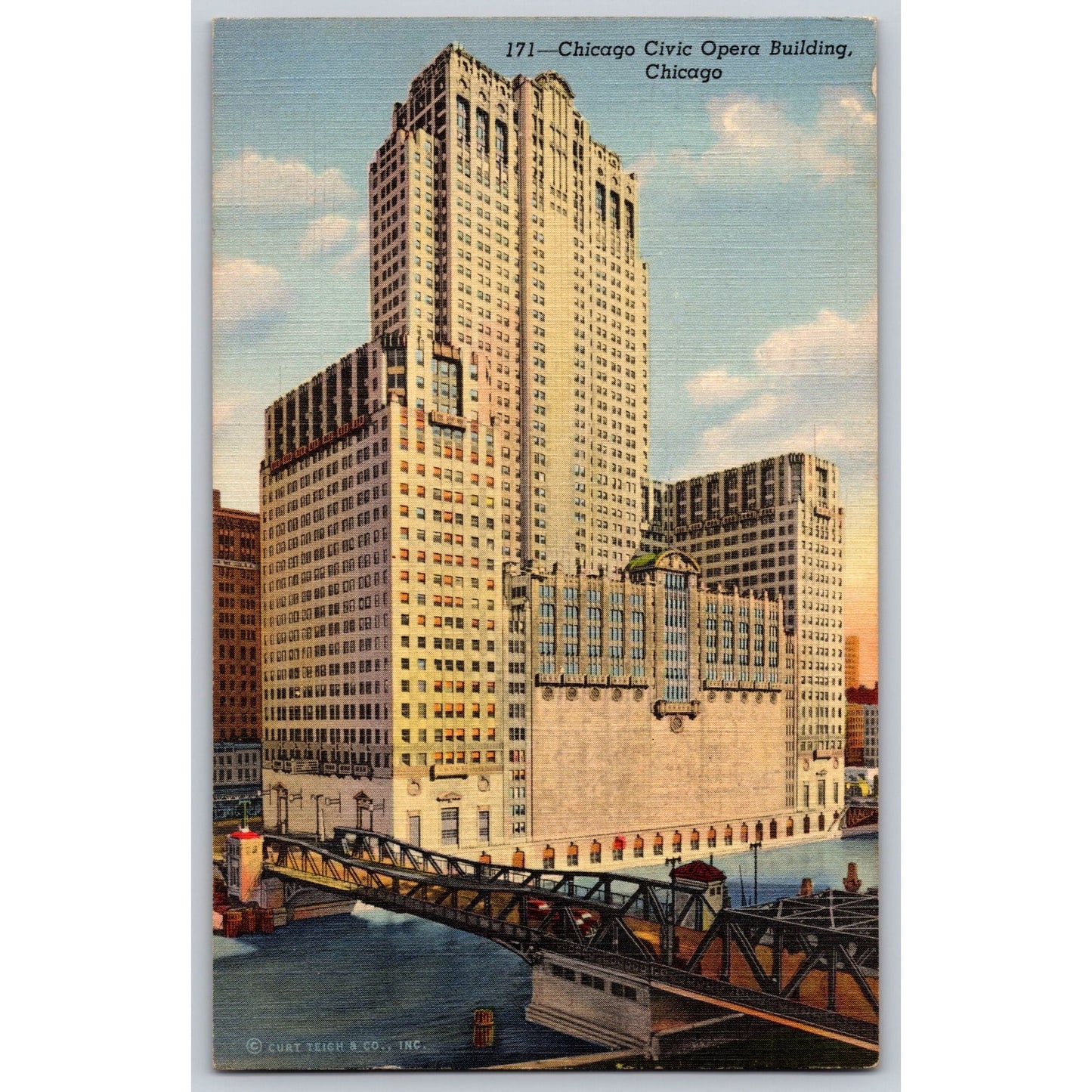 Chicago IL Illinois Civic Opera Building 1943 Linen Postcard Used Curt Teich