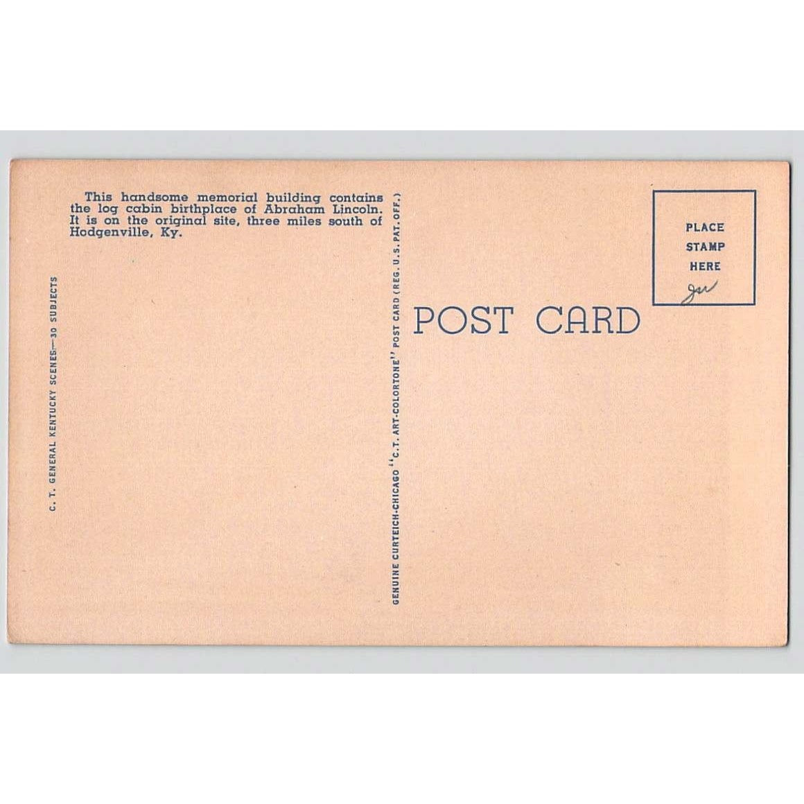 Hodgenville KY Kentucky Lincoln Memorial Linen Postcard Unused