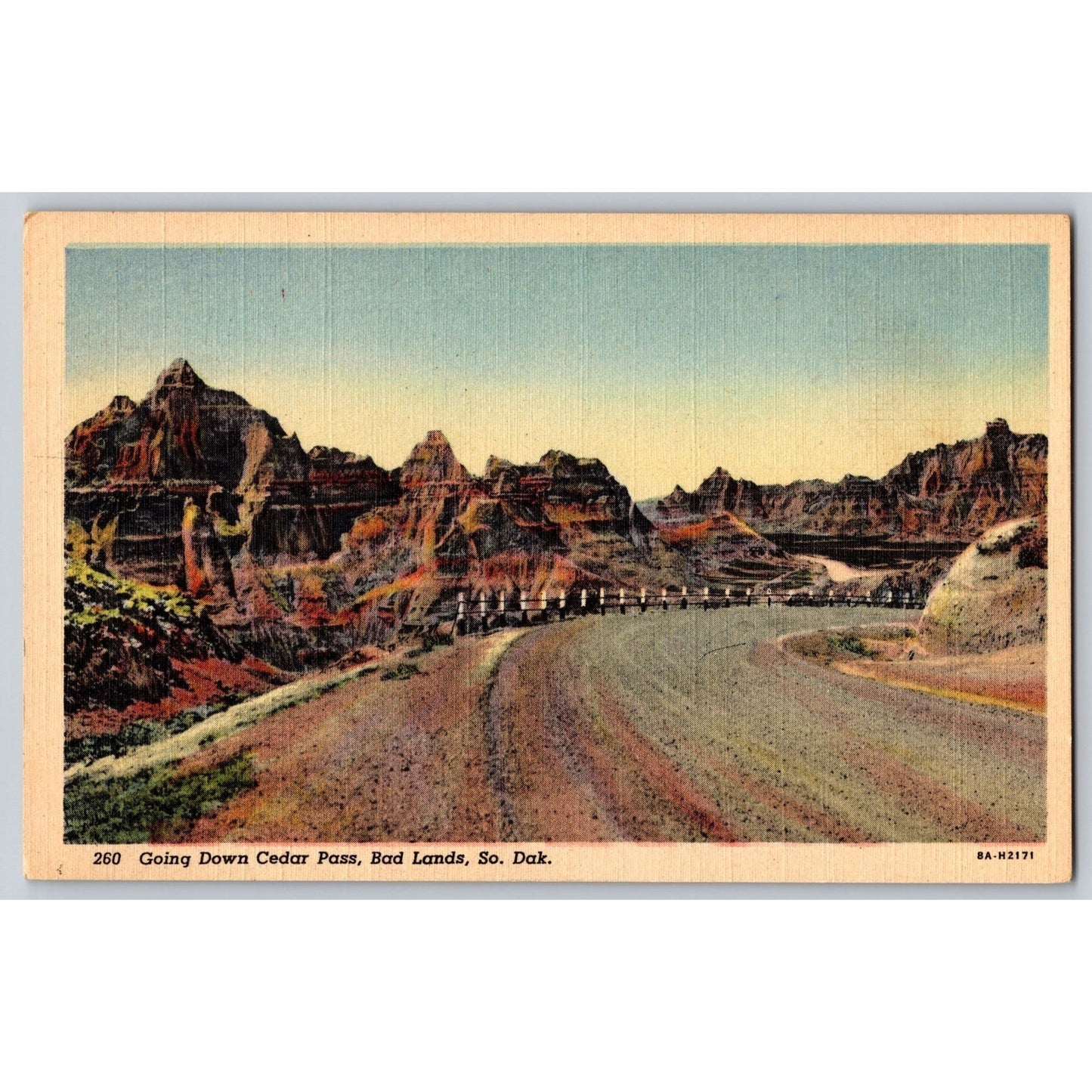 Badlands SD South Dakota Going Down Cedar Pass White Border Postcard Unused