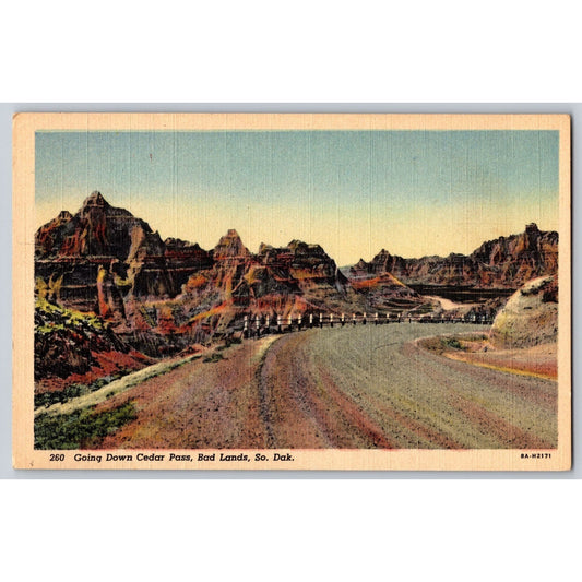 Badlands SD South Dakota Going Down Cedar Pass White Border Postcard Unused