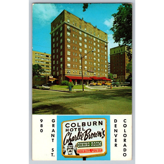Denver CO Colorado Colburn Hotel Charlie Brown's 1960s Chrome Postcard Unused