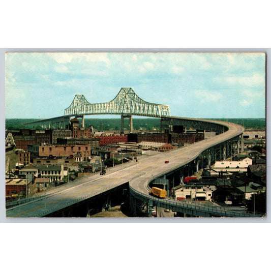 New Orleans LA Louisiana Crescent City Connection Bridge 1950s Chrome Postcard