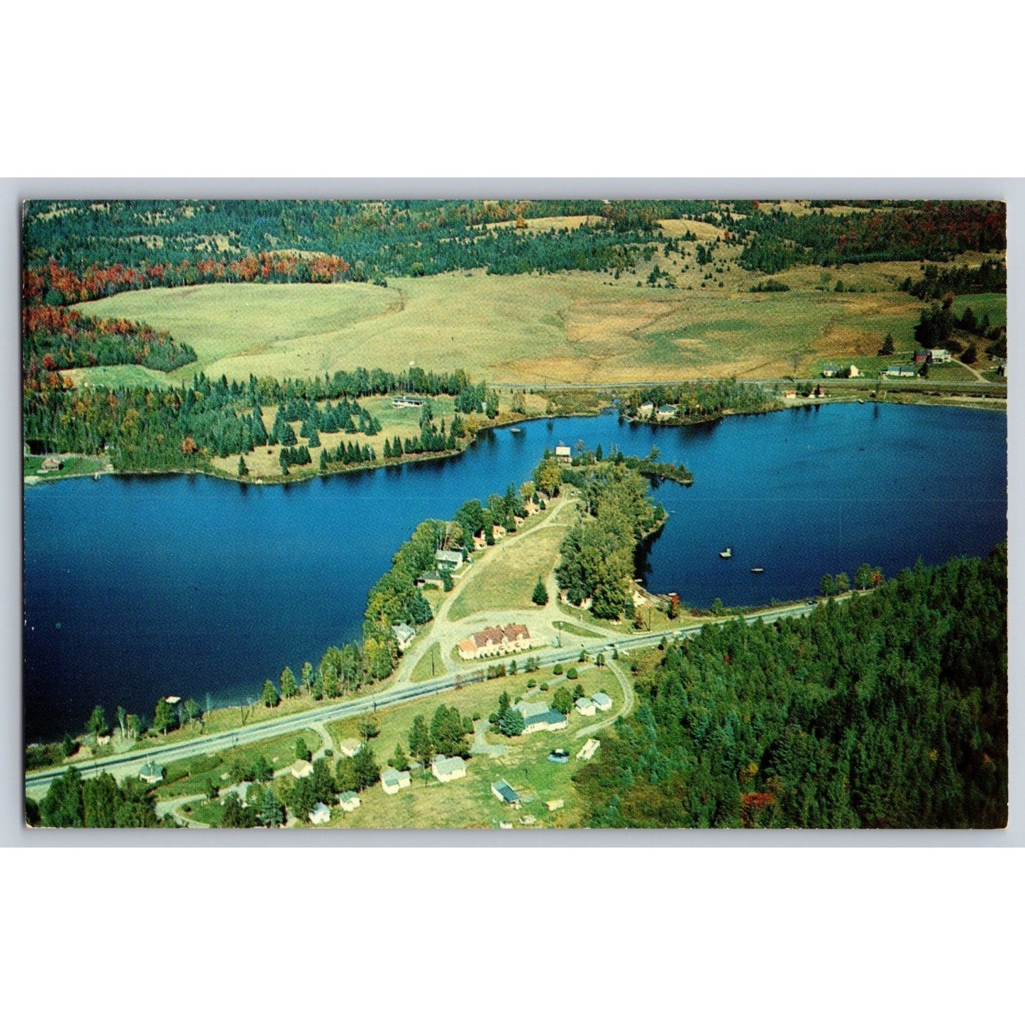 West Danville VT Vermont Aerial View Joe's Pond Point Comfort Chrome Postcard
