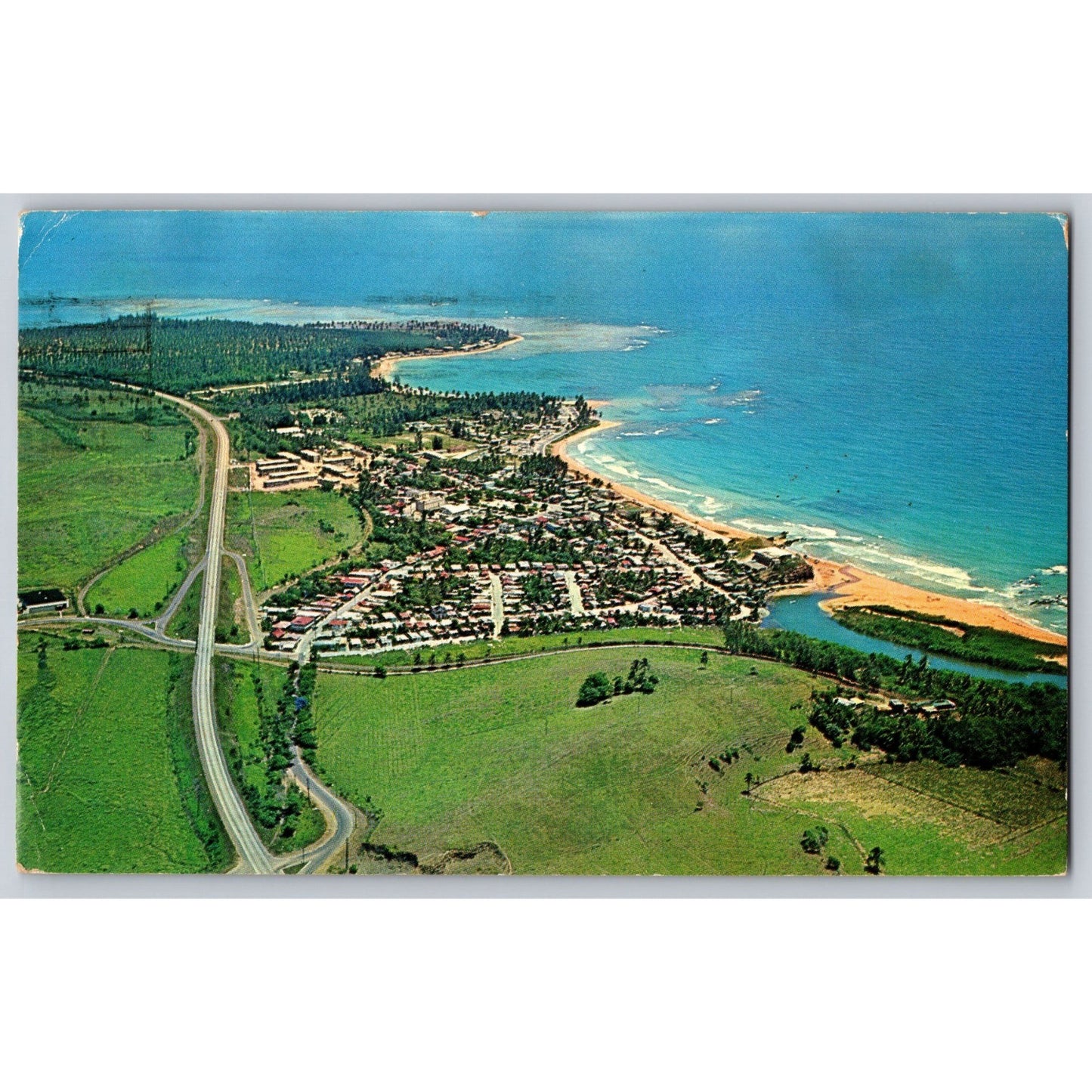 Luquillo PR Puerto Rico Aerial View Beach and Town 1967 Postcard Used