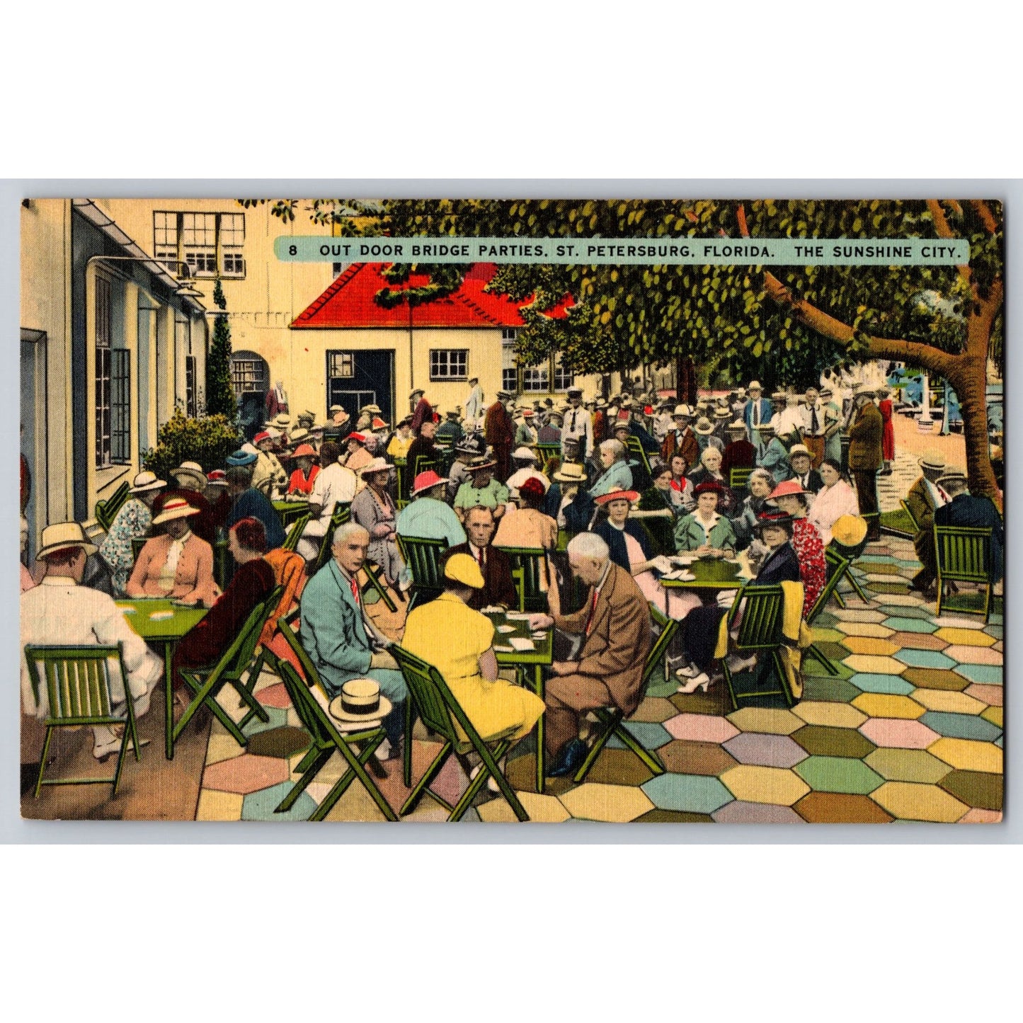 St Petersburg FL Florida Outdoor Bridge Parties Sunshine City Linen Postcard