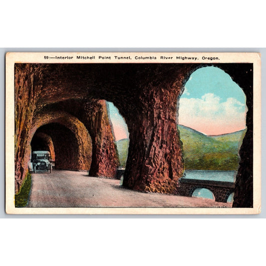 Hood River OR Oregon Mitchell Point Tunnel Columbia River Highway 1920s Postcard