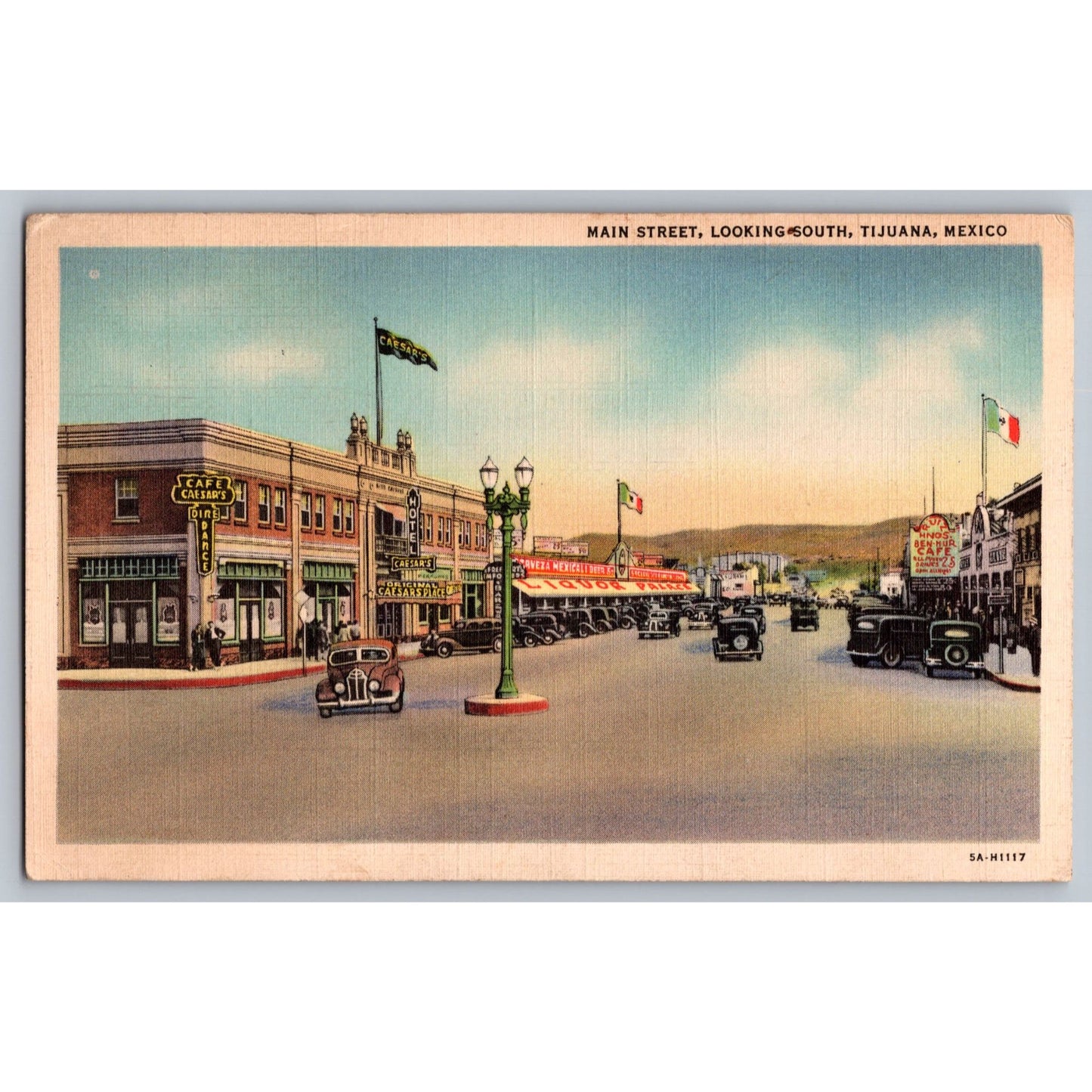 Tijuana Mexico Main Street 1934 White Border Postcard Nice Stamp