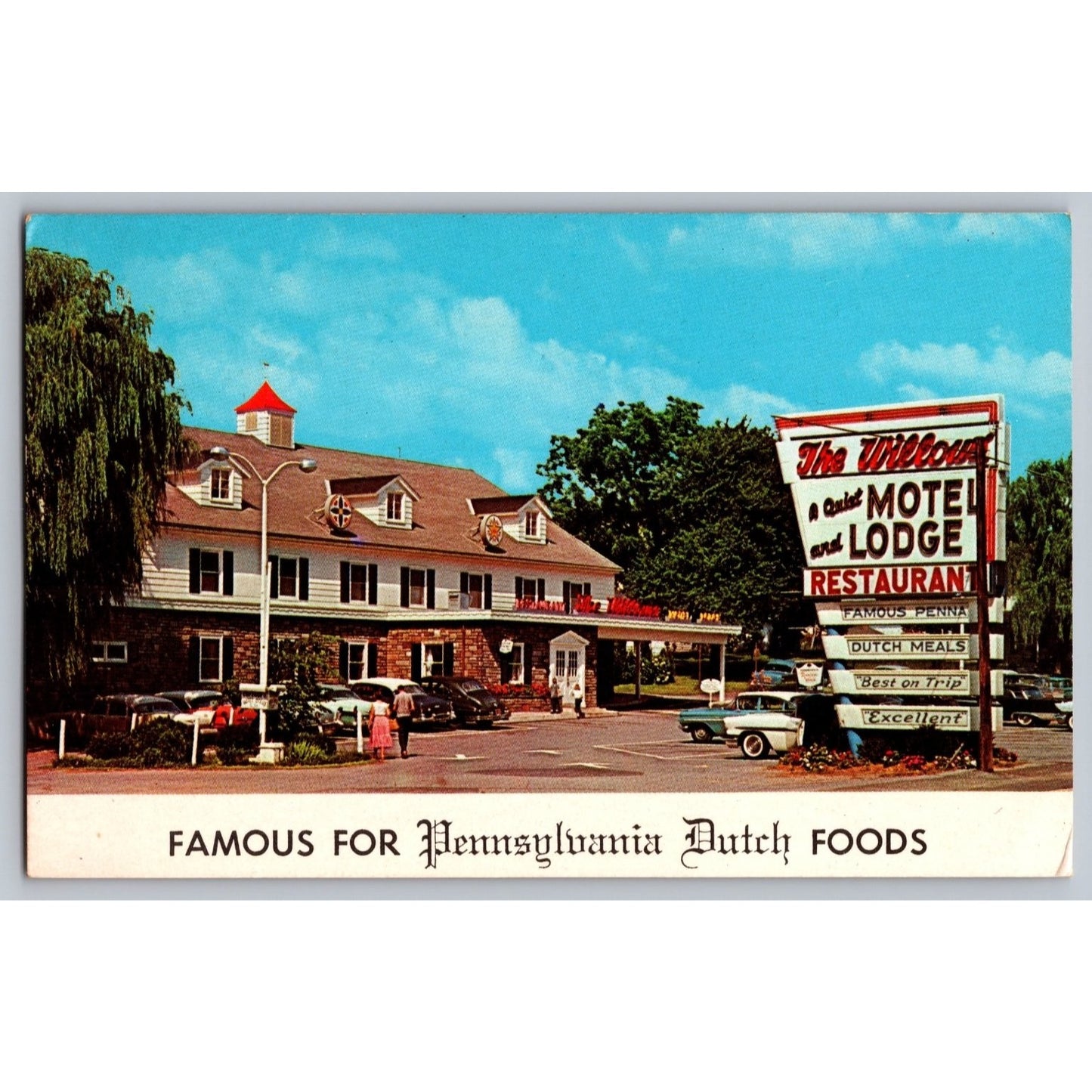 Lancaster PA Pennsylvania The Willows Motel & Lodge Dutch Foods Postcard