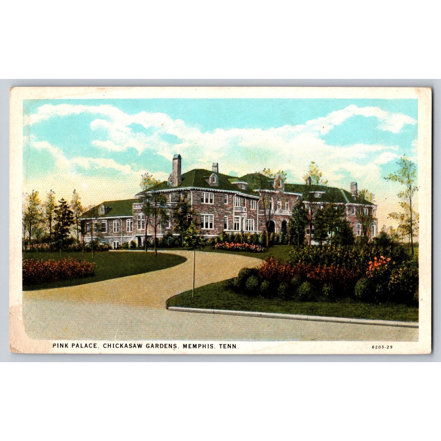 Memphis TN Tennessee Pink Palace Chickasaw Gardens White Border Postcard Unused