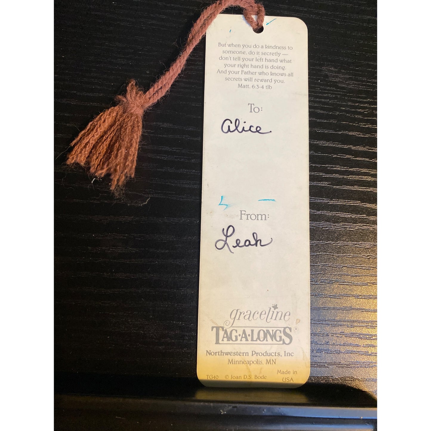 Bookmark Vintage Graceline Tag-A-Longs With Mittens Design & Tassel Joan Bode USA