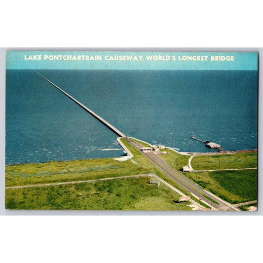New Orleans LA Louisiana Lake Pontchartrain Causeway Worlds Long Bridge Postcard