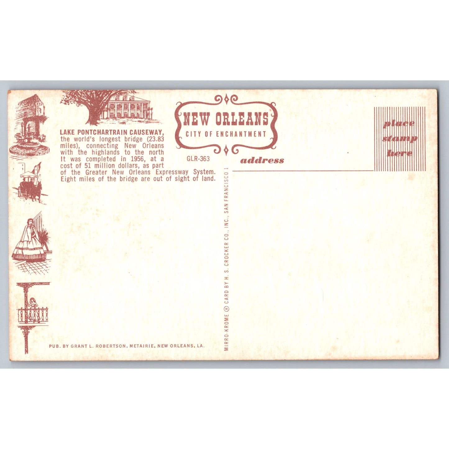 New Orleans LA Louisiana Lake Pontchartrain Causeway Worlds Long Bridge Postcard