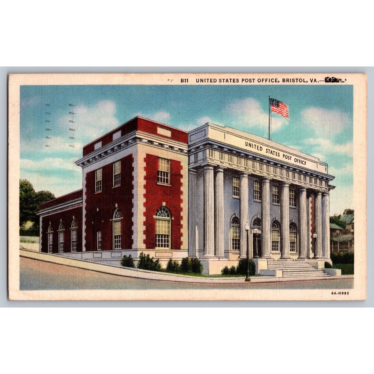 Bristol VA Virginia United States Post Office 1937 White Border Postcard