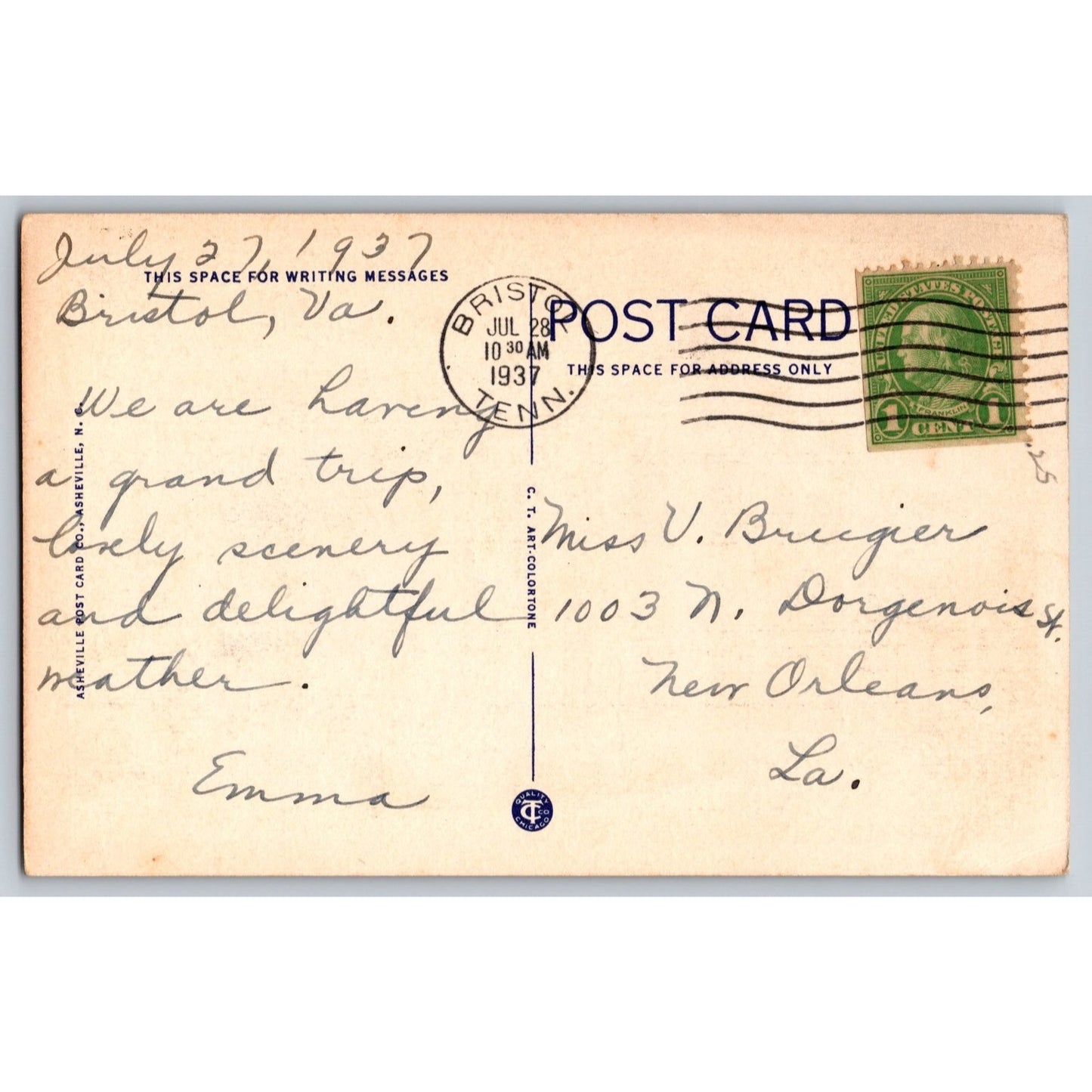 Bristol VA Virginia United States Post Office 1937 White Border Postcard