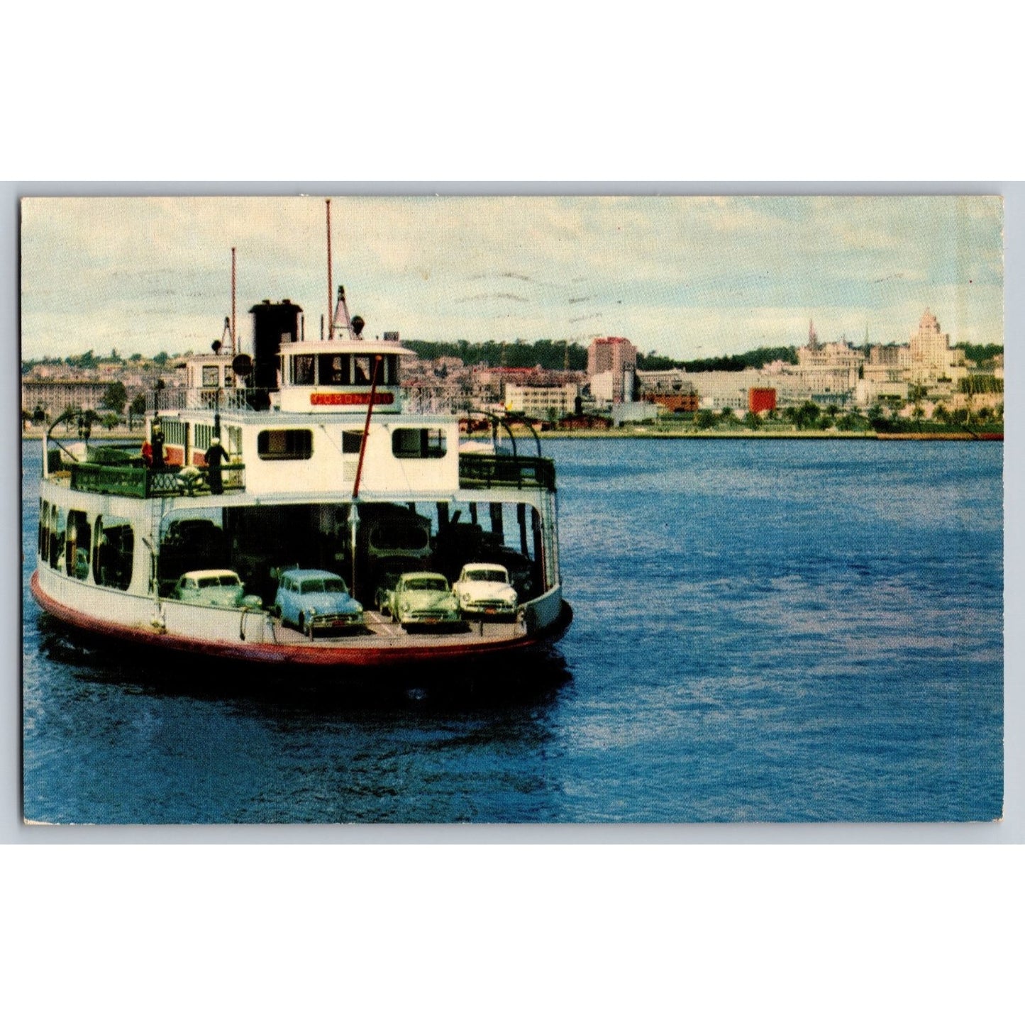 San Diego CA California Coronado Auto Ferry 1950s Cars Chrome Postcard Used