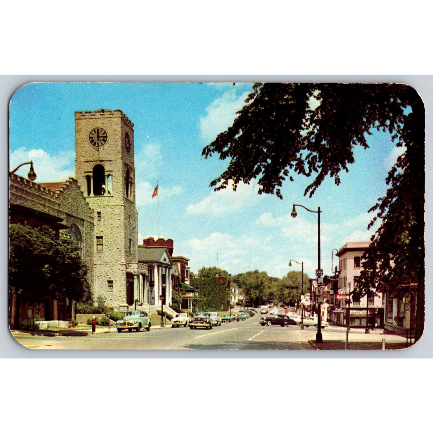 Geneva NY New York Main Street Looking North 1950s Cars Chrome Postcard Unused