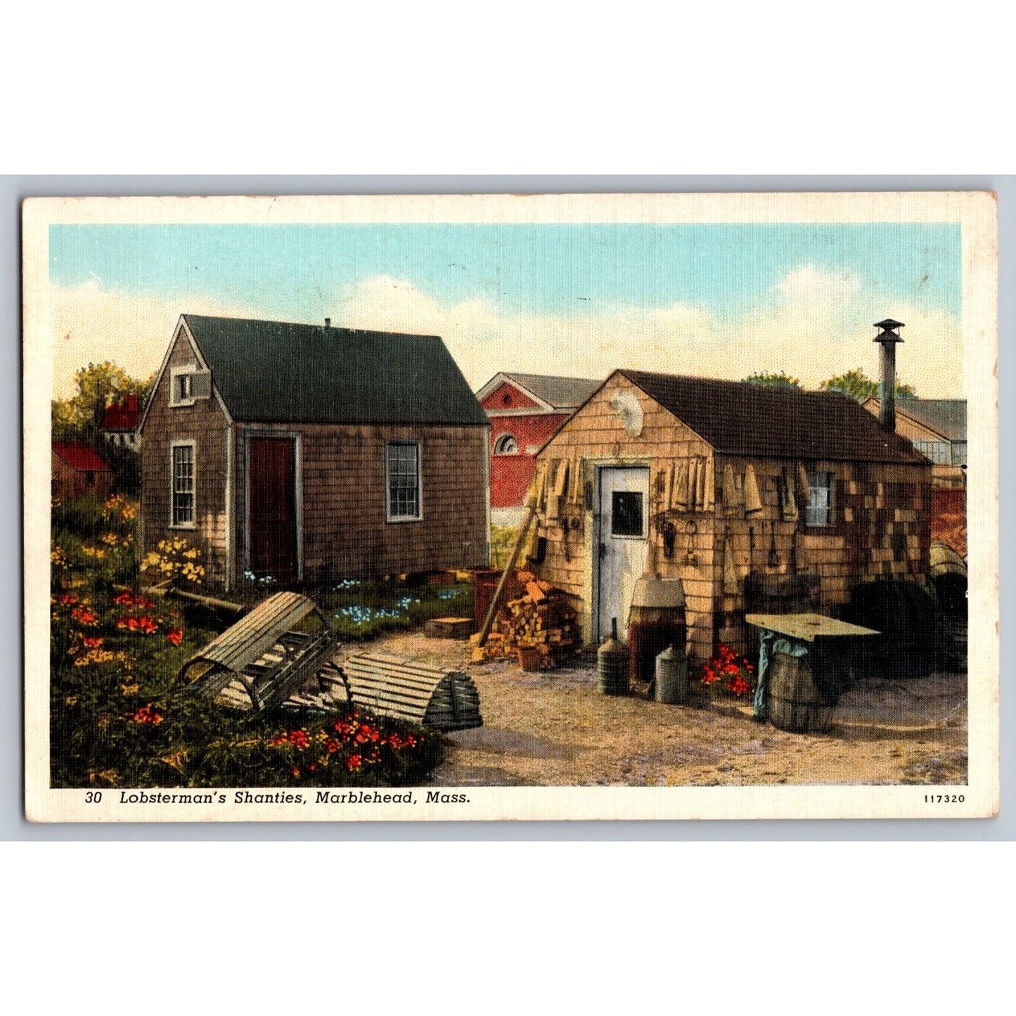 Marblehead MA Massachusetts Lobsterman's Shanties White Border Postcard Unused