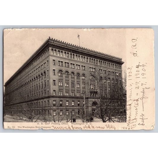 Washington DC US Government Printing Office 1909 Undivided Back Postcard