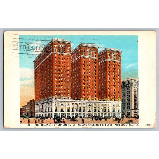 Philadelphia PA Benjamin Franklin Hotel 1928 Divided Back Postcard Used