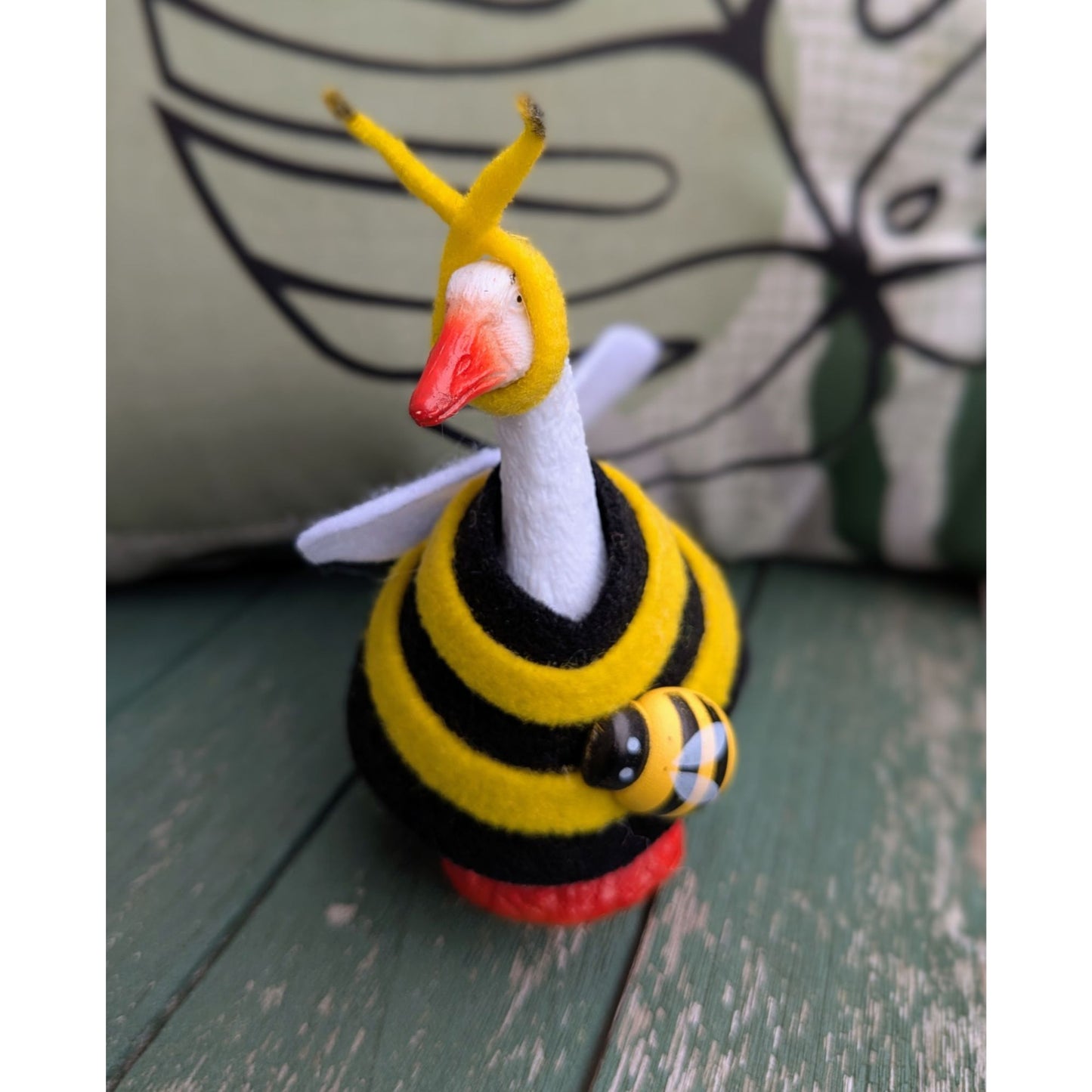 Bumble Bee - 4" Goose Figurine With Handcrafted Outfit For Home Or Office Décor