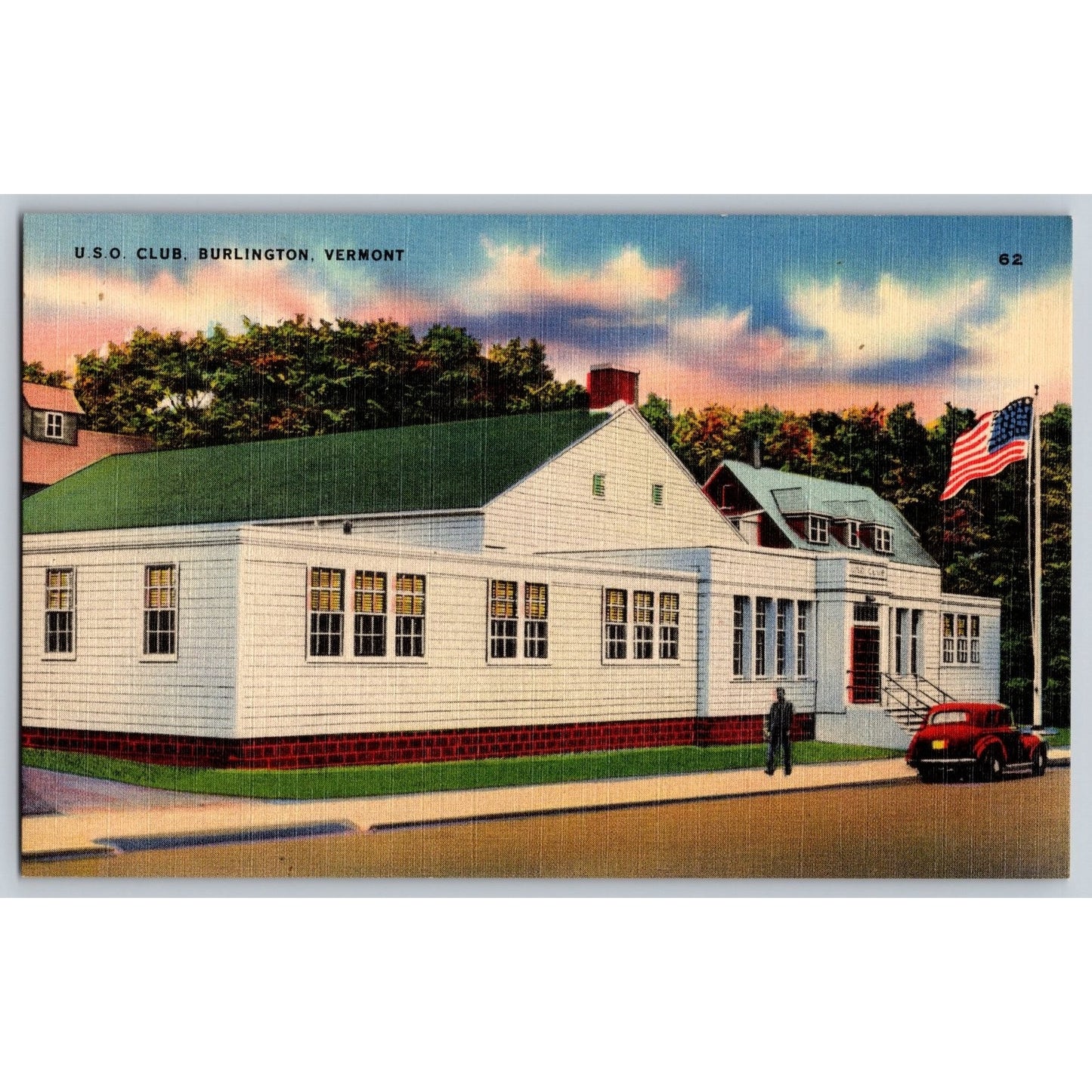 Burlington VT Vermont USO Club 1940s Linen Postcard Unused Colorpicture