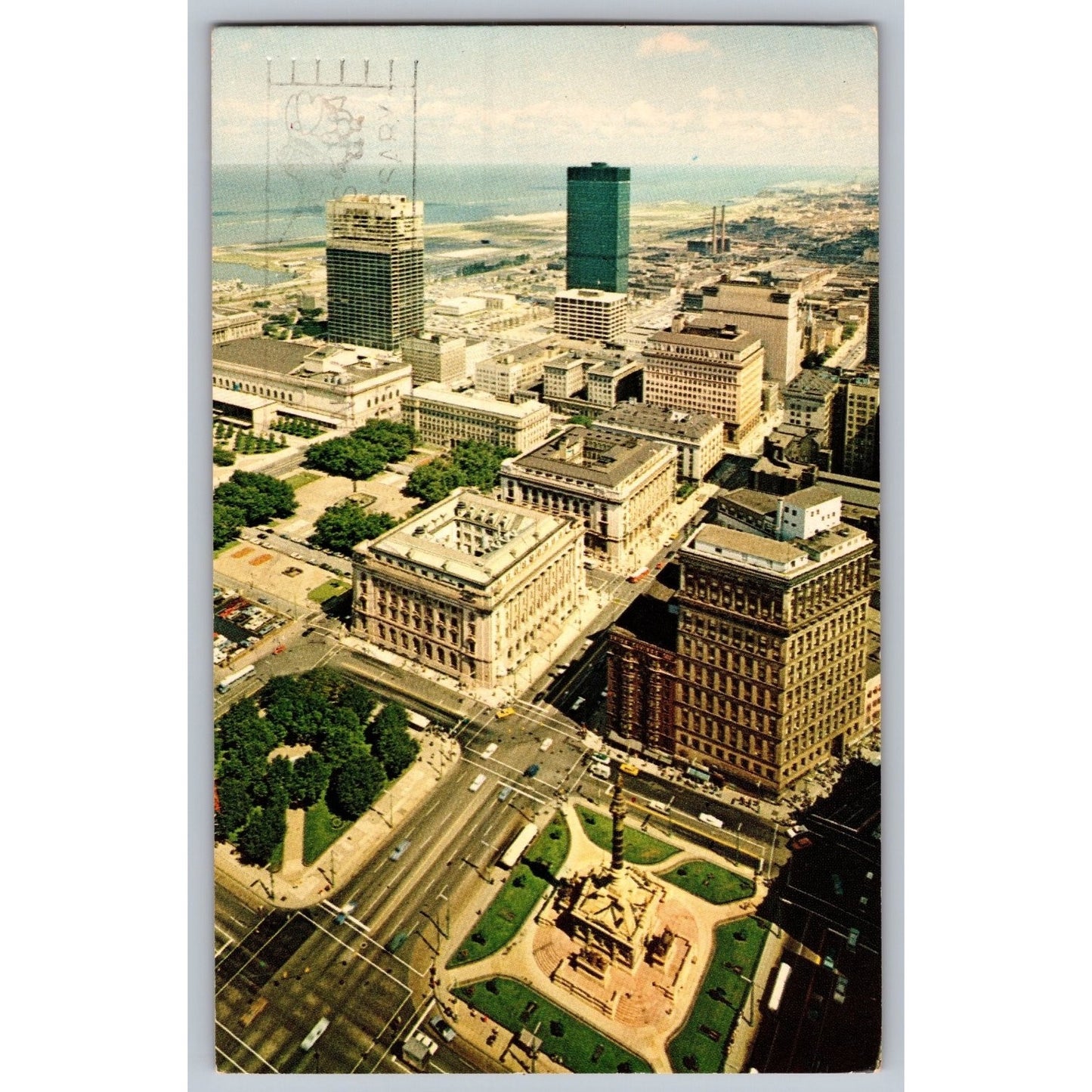 Cleveland OH Ohio Terminal Tower Aerial View Chrome Postcard Used with Stamp