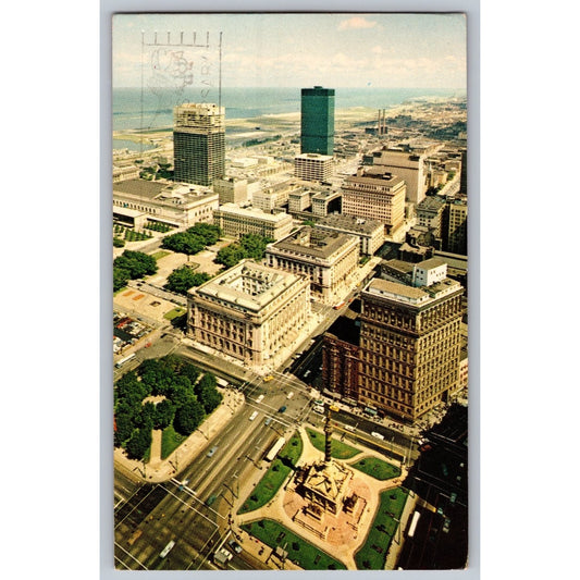 Cleveland OH Ohio Terminal Tower Aerial View Chrome Postcard Used with Stamp