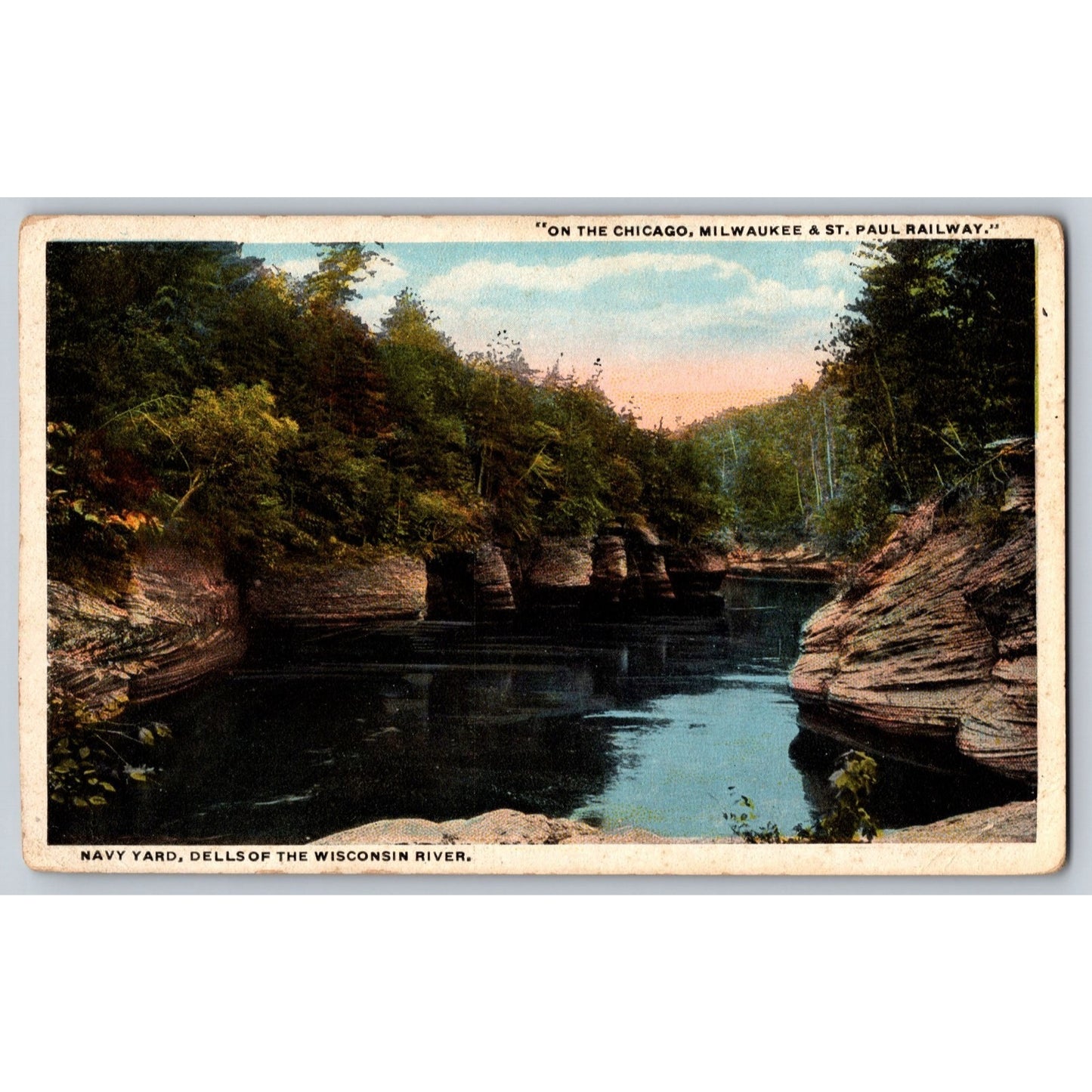 Dells of the WI Wisconsin River Navy Yard Railway White Border Postcard
