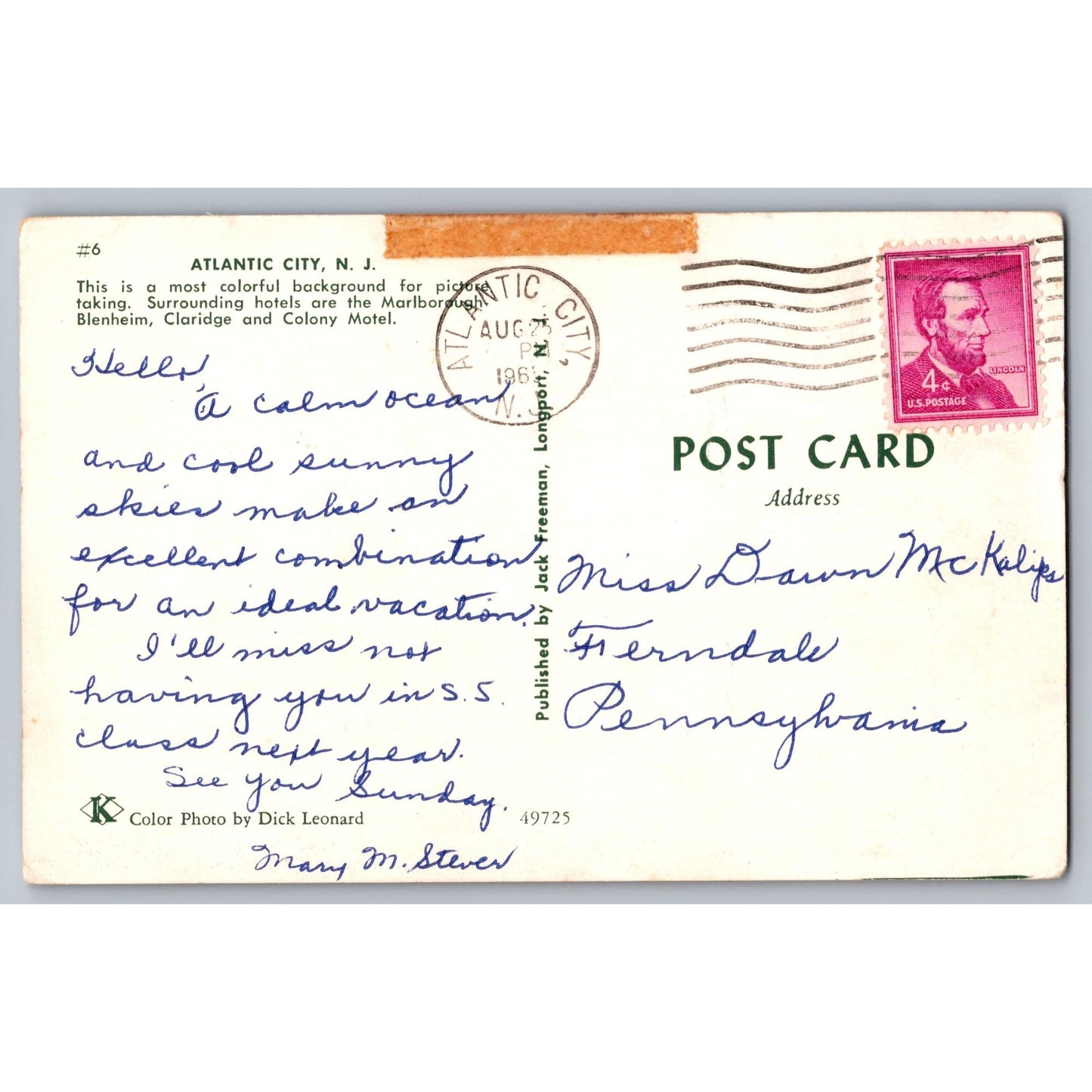 Atlantic City NJ New Jersey Marlborough-Blenheim & Claridge Hotels 1965 Postcard