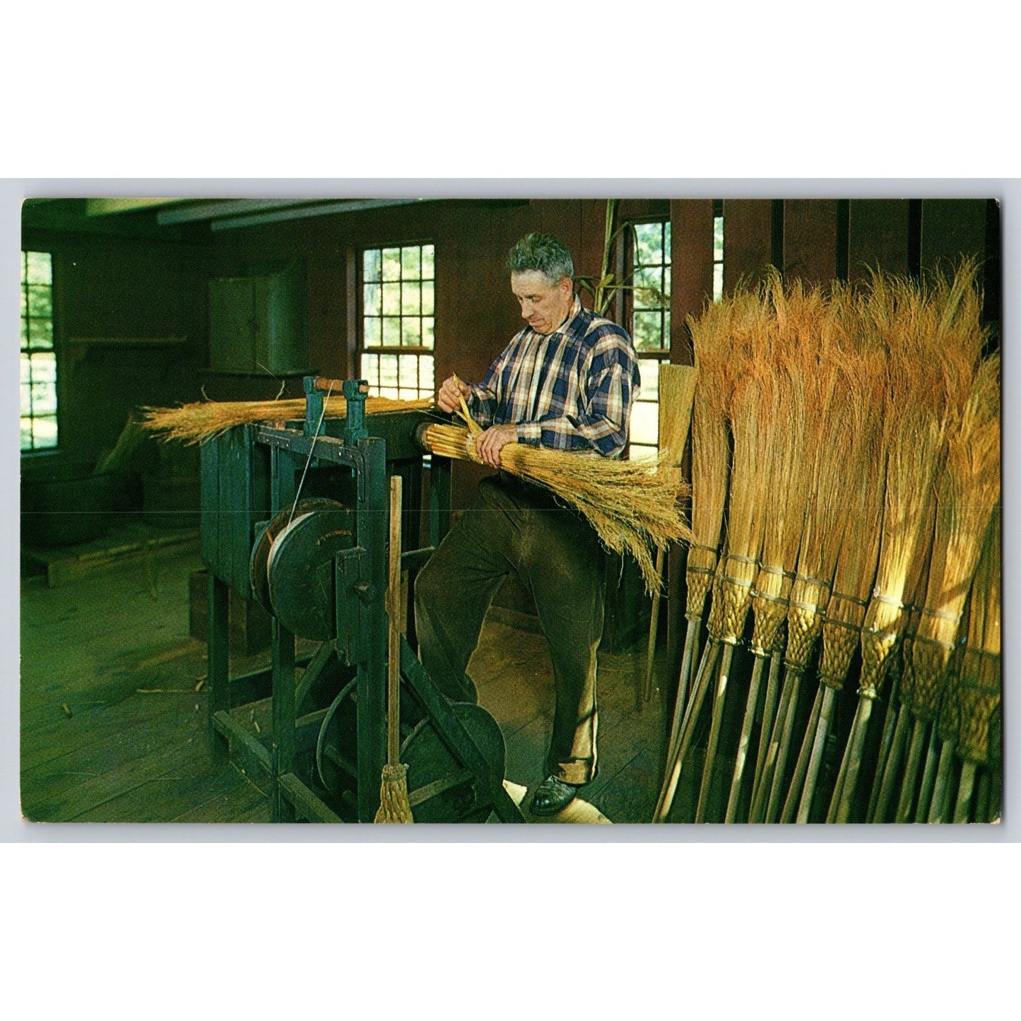 Sturbridge Village MA Massachusetts Broom Maker At Work Chrome Postcard Unused