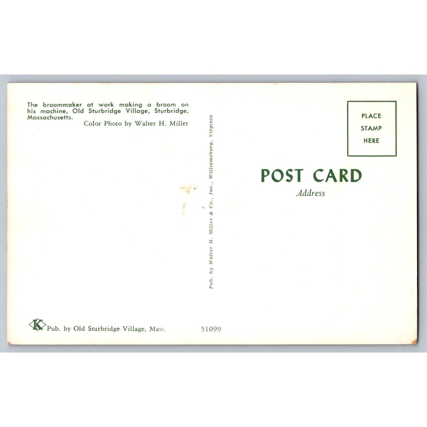 Sturbridge Village MA Massachusetts Broom Maker At Work Chrome Postcard Unused