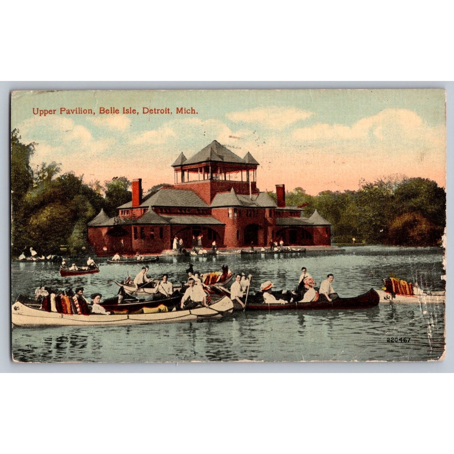 Detroit MI Michigan Belle Isle Upper Pavilion Canoes 1918 Divided Postcard Used