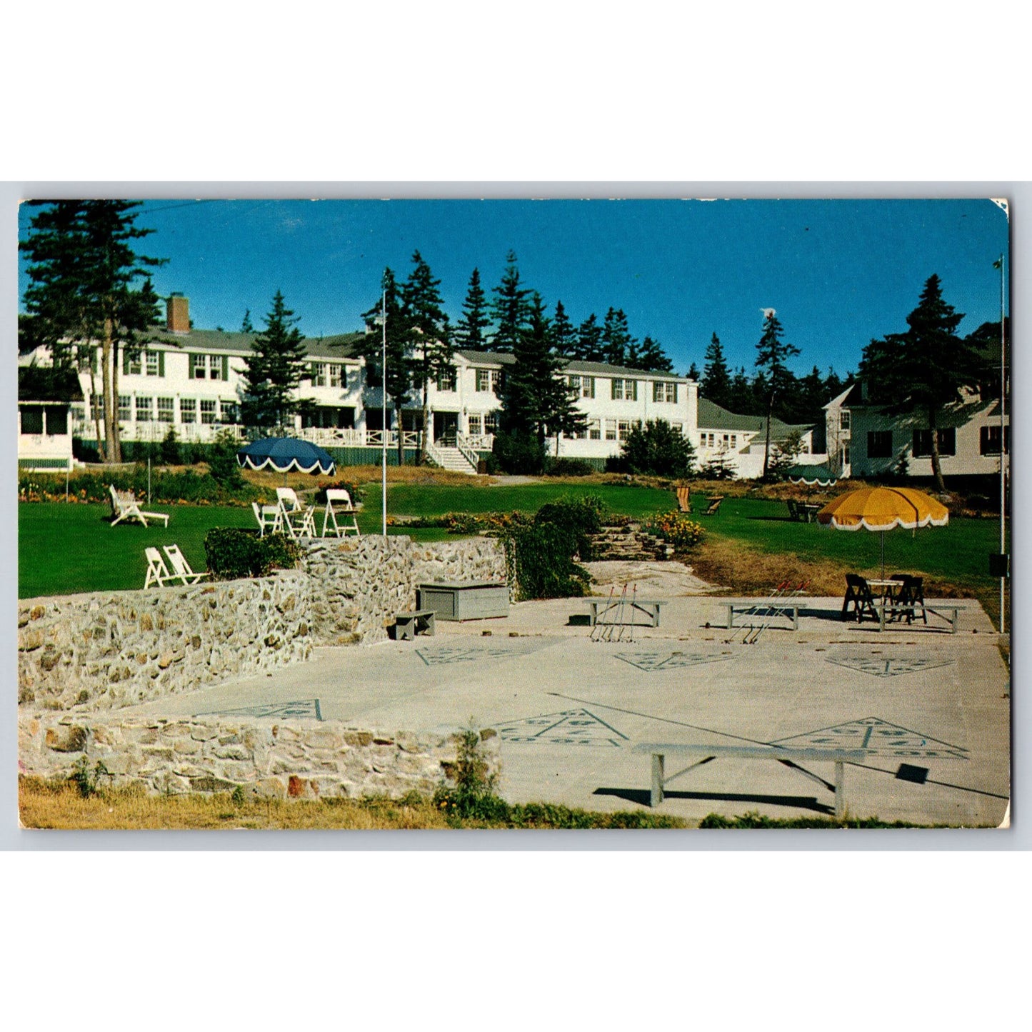 Cape Newagen ME Maine The Newagen Inn Shuffleboard Courts Chrome Postcard