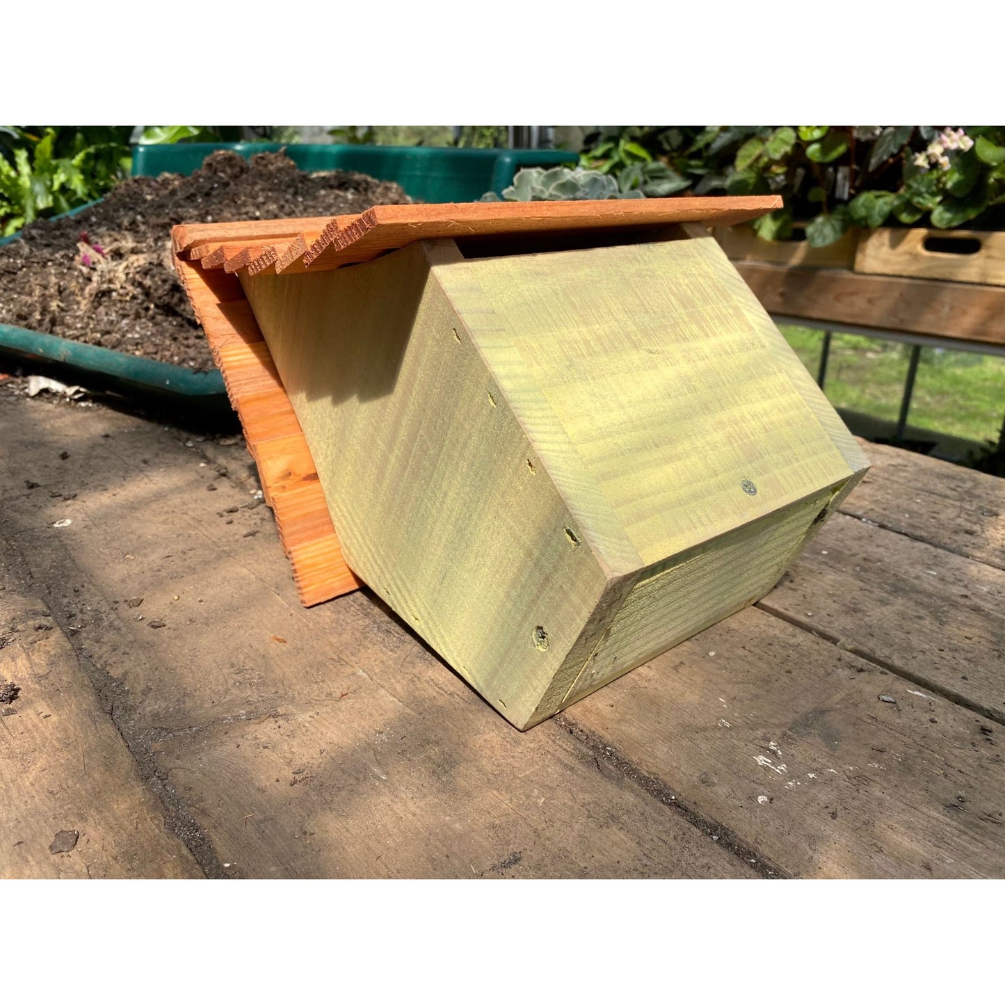 Handmade Birdhouse for Outdoor Use - Buttercup Yellow Milk Paint and Stained Roof