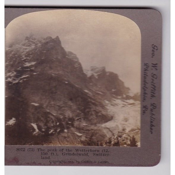 The Peak of the Wetterhorn Stereoview Griffith & Griffith 1903 Switzerland
