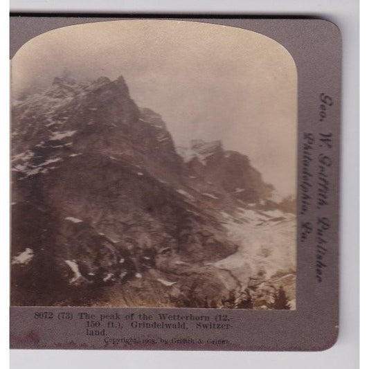 The Peak of the Wetterhorn Stereoview Griffith & Griffith 1903 Switzerland
